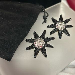 Vintage Jet Black & Clear Crystal Star Explosion Earrings-Boutique